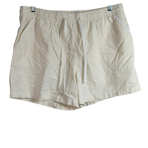 Cato Linen Shorts Cream Size 18 20W White Trim Pull On Drawstring Waist Pockets - Picture 1 of 6